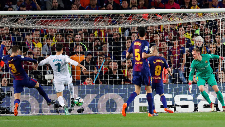 Cristiano marcó su gol 12 en el estadio del Barça. Source: Marca.
